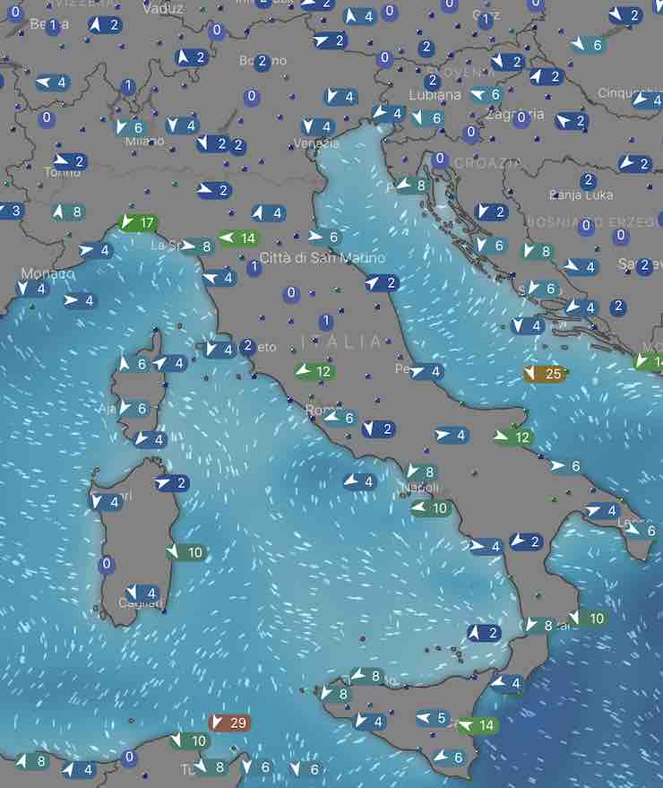mappa Italia mari e venti