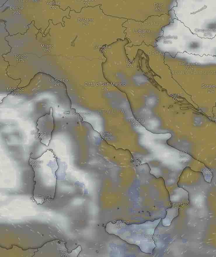 mappa Italia nuvolosità