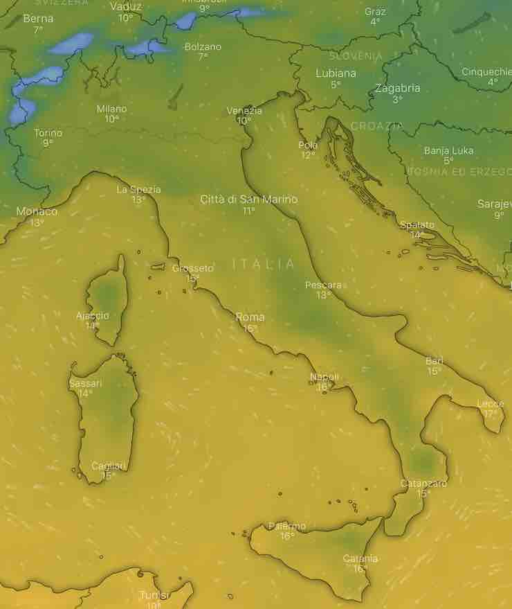 mappa Italia temperature