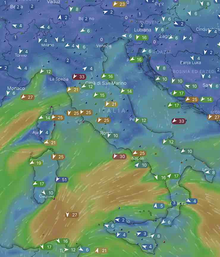 mappa Italia mari e venti