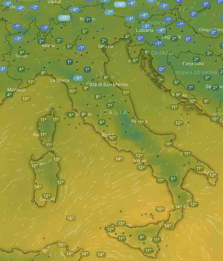 mappa Italia temperature