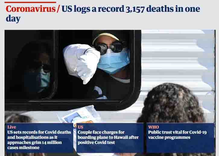 Covid, in America morti record, 3.157 in un giorno: «Più degli attentati dell'11 settembre»