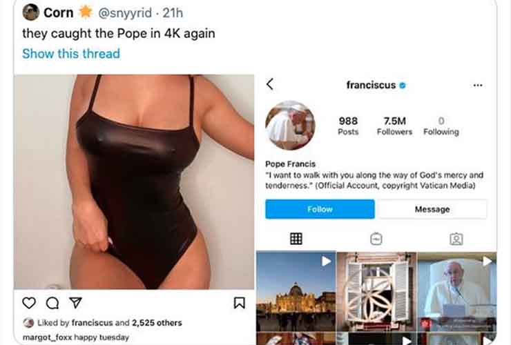 Papa Francesco, secondo ‘like’ alla foto di una modella