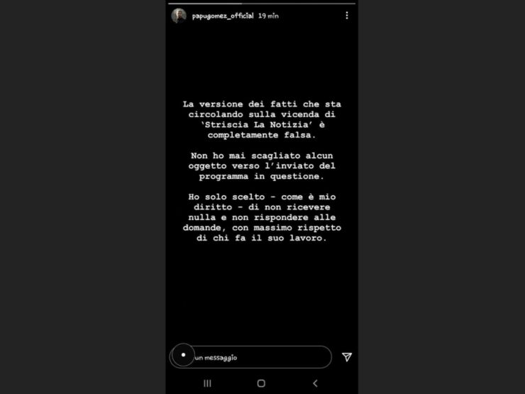 Papu Gomez, il messaggio pubblicato fra le storie di Instagram (fonte: Instagram @papugomez_official