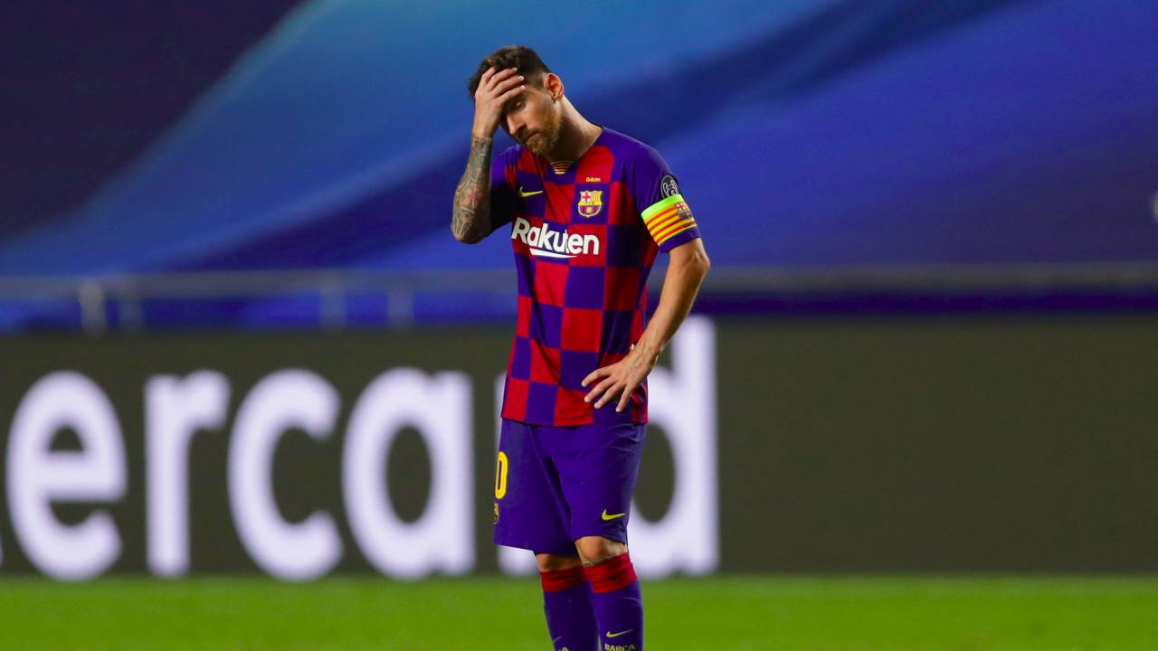 Barcellona, Leo Messi dopo la storica sconfitta 2-8 contro il Bayern Monaco in Champions League, 14 agosto 2020 (foto di Manu Fernandez/Pool via Getty Images)