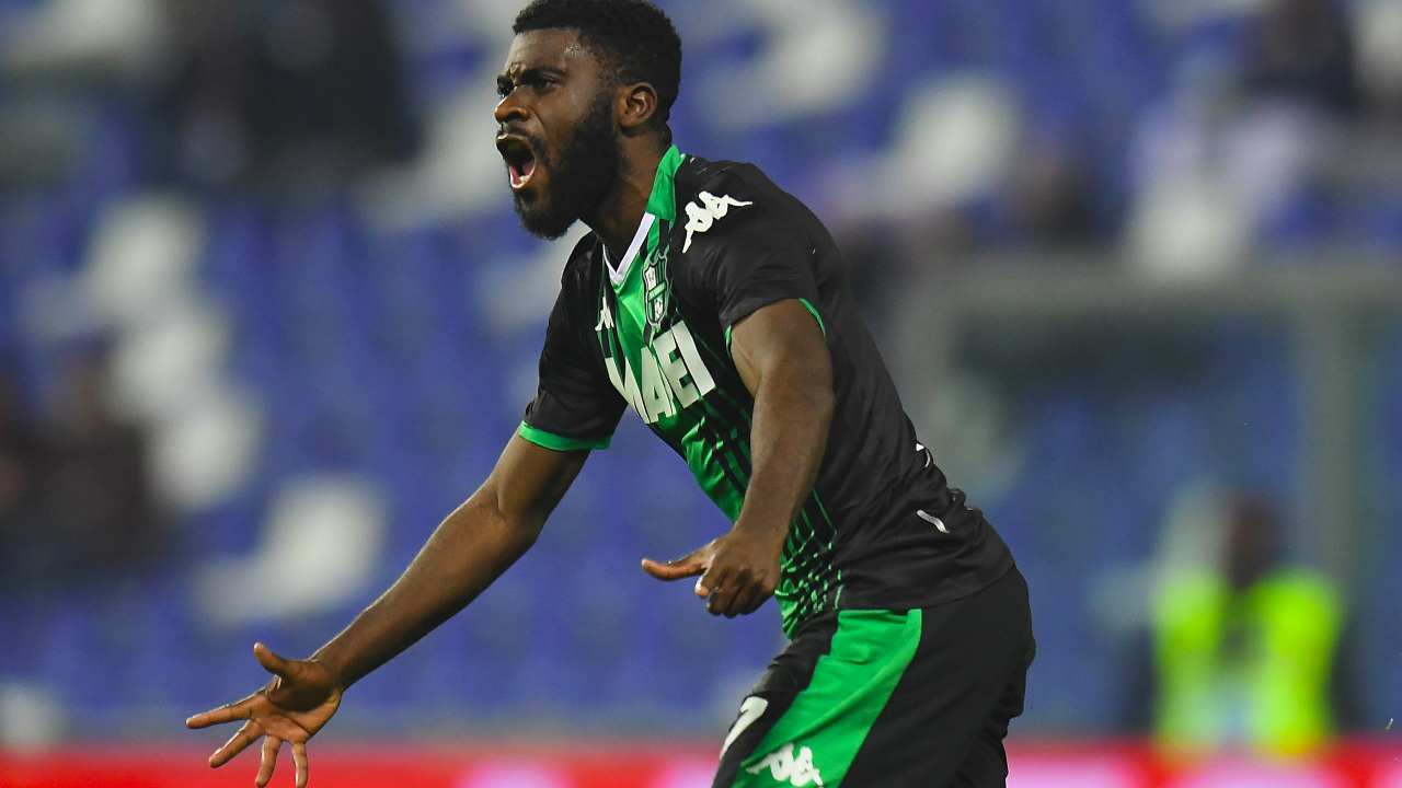 Sassuolo, Jeremie Boga segna il gol dell'1-1 con il Torino, 18 gennaio 2020 (foto di Alessandro Sabattini/Getty Images)