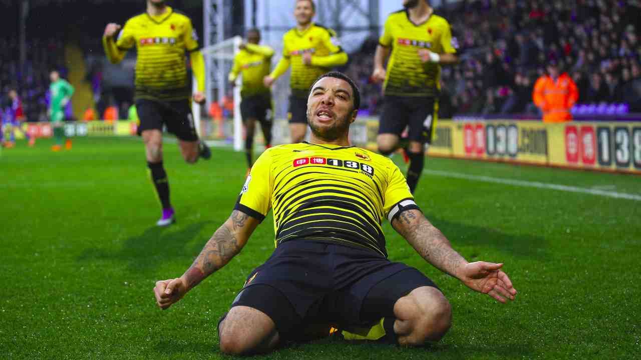 Watford, Troy Deeney festeggia il suo secondo gol al Crystal Palace, 13 febbraio 2016 (foto di Ian Walton/Getty Images)