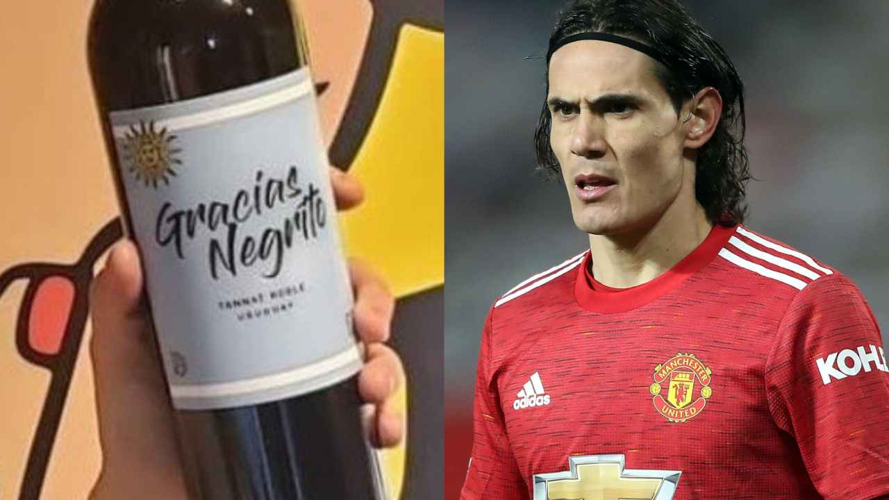 Da sinistra: il vino tannat "Gracias Negrito" di Silvina Rosas e l'attaccante del Manchester United Edinson Cavani