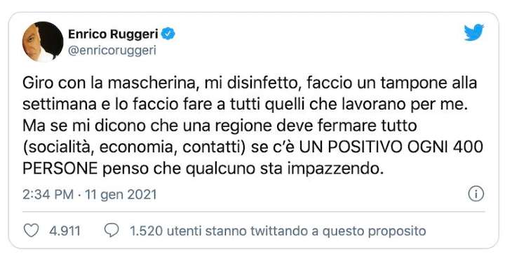 Il tweet dell'artista - meteoweek