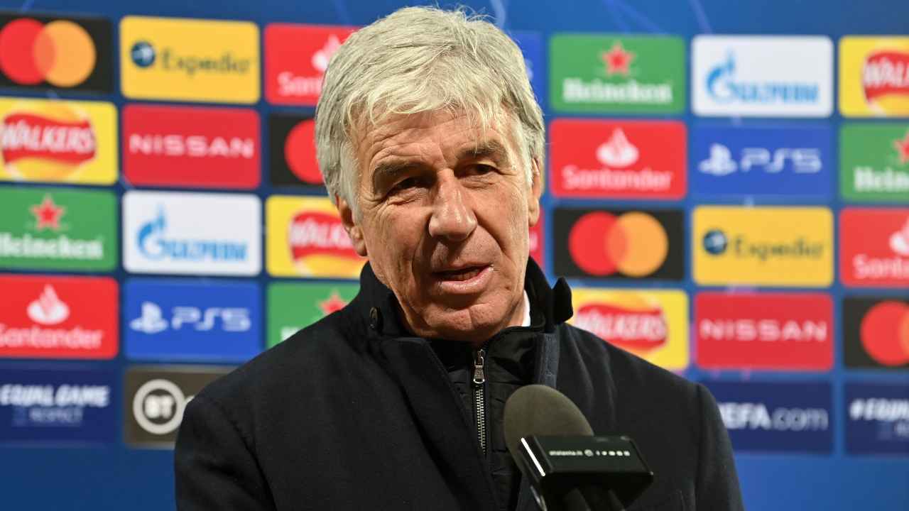 Atalanta, il tecnico Gian Piero Gasperini in conferenza stampa prima della partita di Champions League con il Liverpool, 25 novembre 2020 (foto di Paul Ellis/POOL/AFP via Getty Images)