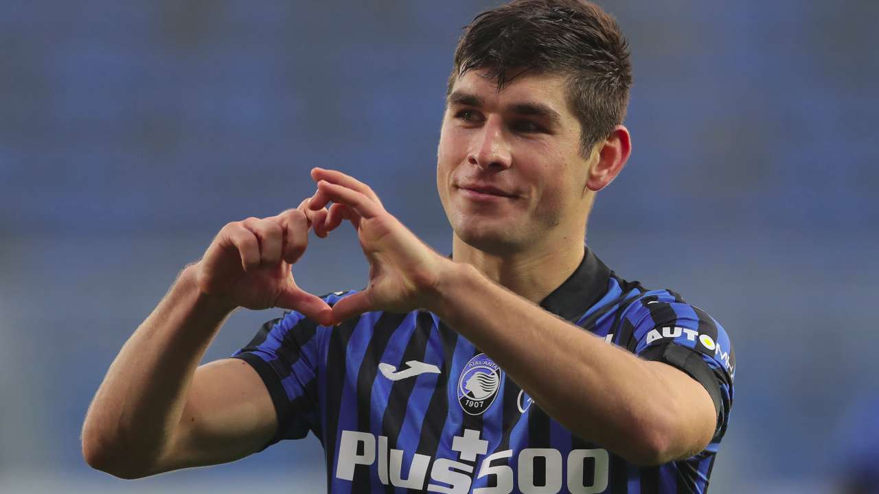 Atalanta, il centrocampista Ruslan Malinovskyi festeggia il suo gol contro la Fiorentina, 13 dicembre 2020, (foto di Emilio Andreoli/Getty Images)