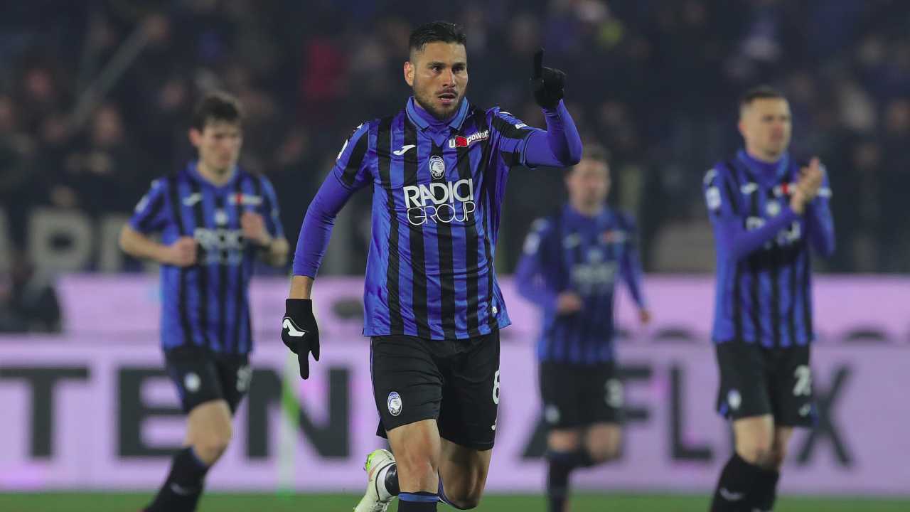 Atalanta, in primo piano: il difensore José Palomino festeggia il suo gol contro la Roma, 15 febbraio 2020 (Photo by Emilio Andreoli/Getty Images)