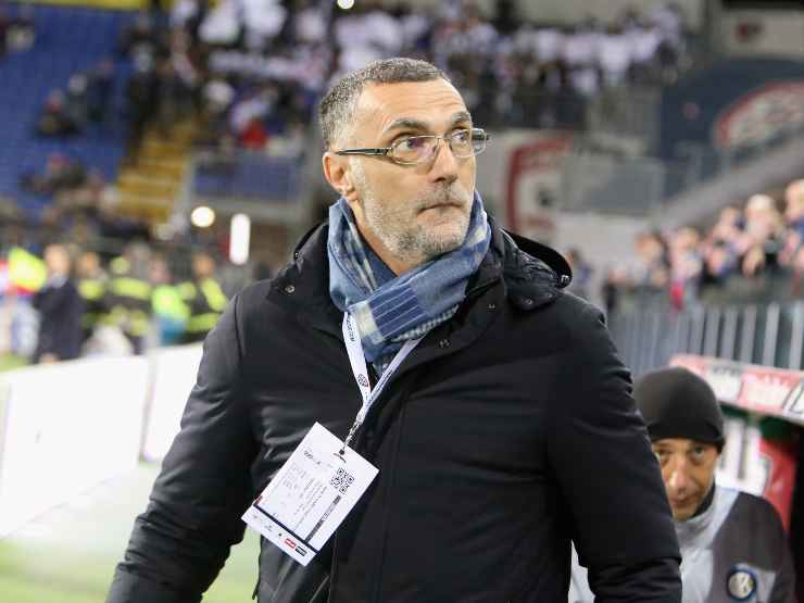 L'ex calciatore e cronista Sky Beppe Bergomi a bordocampo durante la gara Cagliari-Inter, 1 marzo 2019 (foto di Enrico Locci/Getty Images)