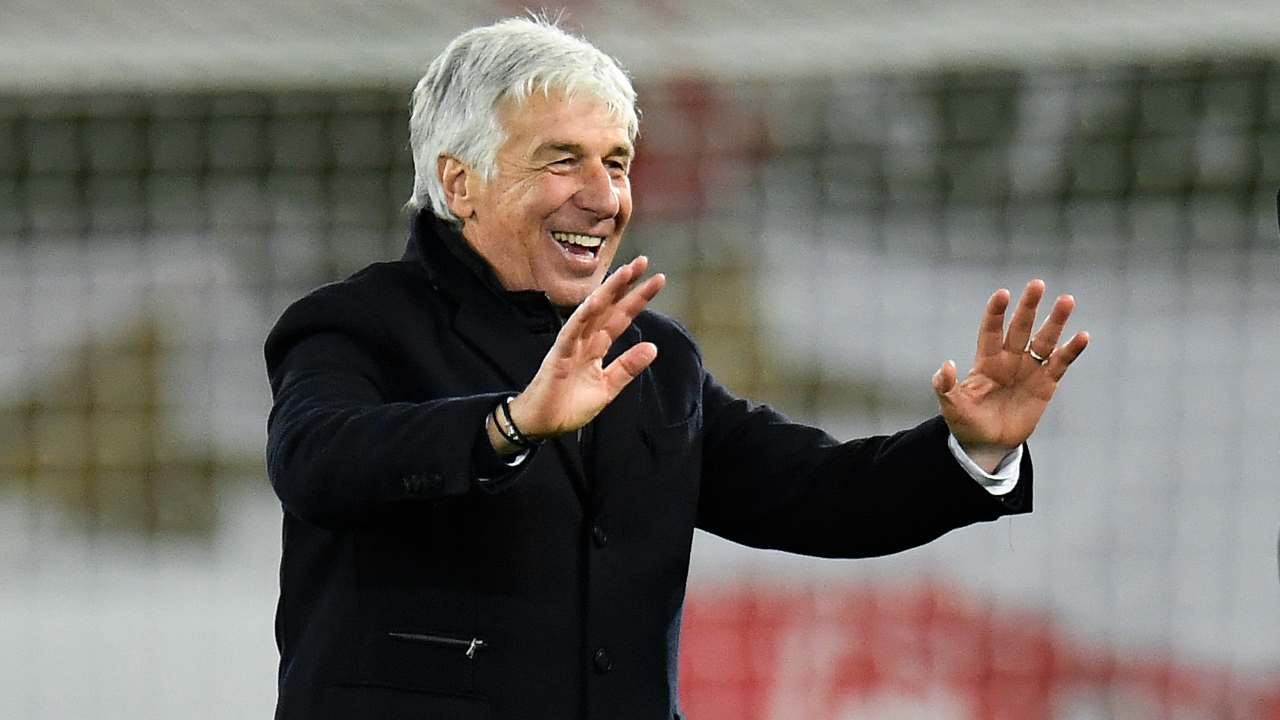 Atalanta, l'allenatore Gian Piero Gasperini durante la partita di Champions League con il Liverpool, 25 novembre 2020 (foto di Peter Powell - Pool/Getty Images)