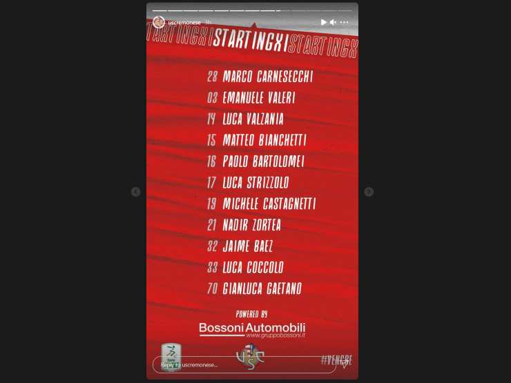 Cremonese, la formazione ufficiale per la partita del 9 febbraio in casa del Venezia