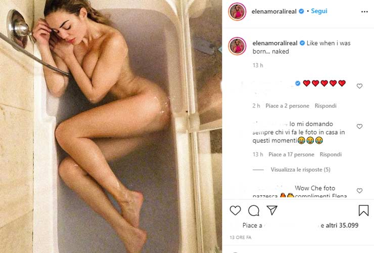 Elena Morali nuda nella vasca: si vede tutto e i fan apprezzano