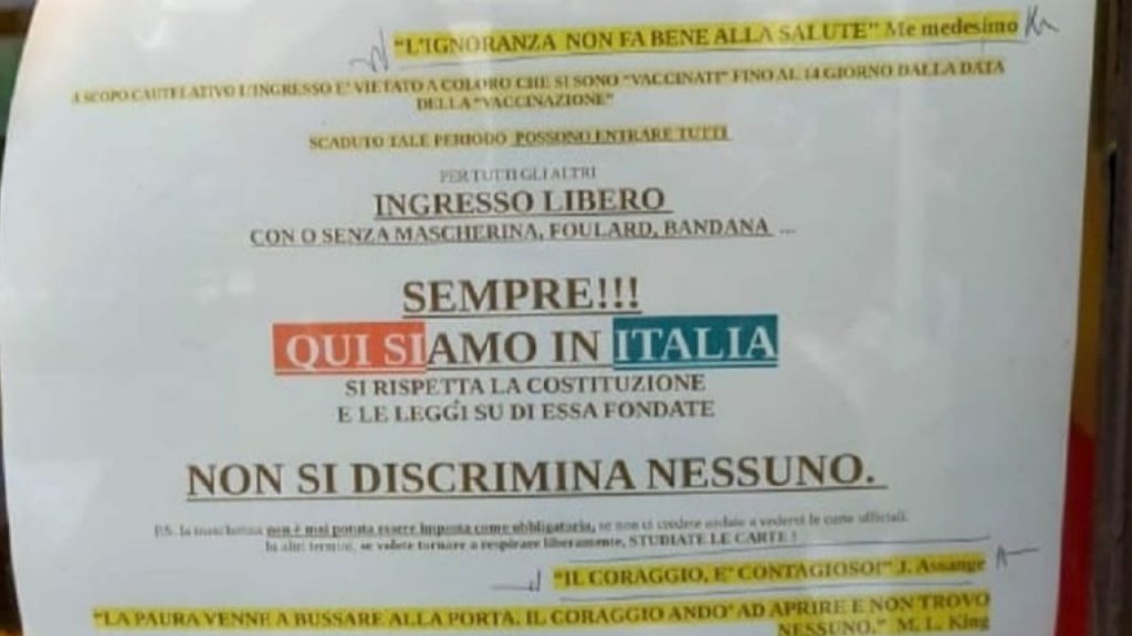 Un negozio ha vietato l’ingresso ai vaccinati, per gli altri tutto ok