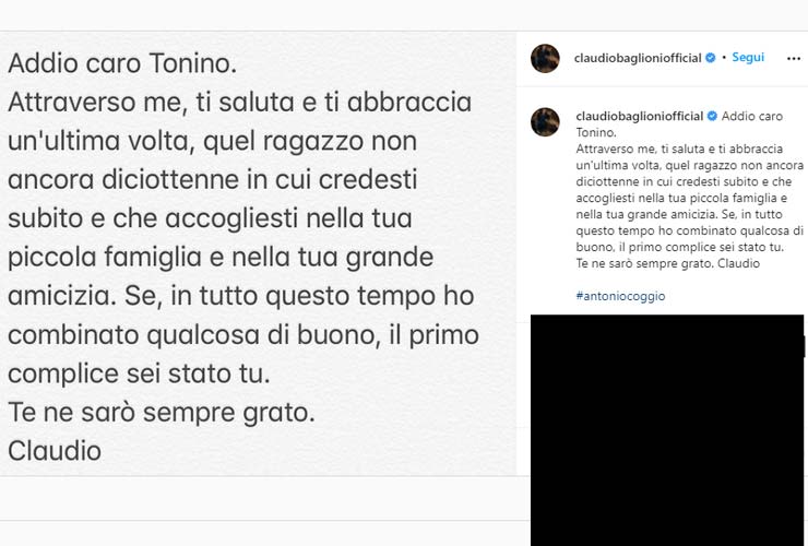 Claudio Baglioni ricorda Antonio Coggio 