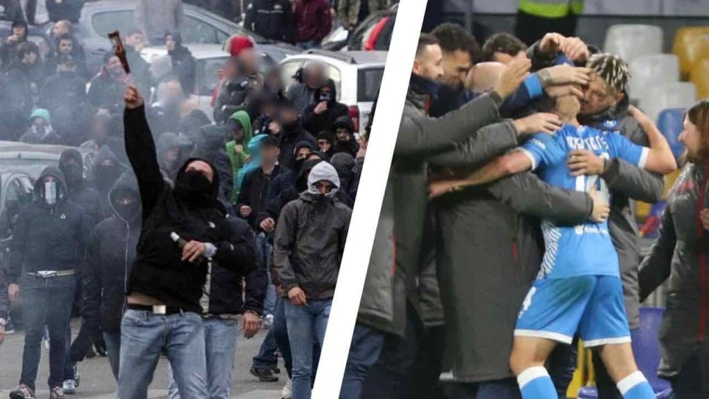 Napoli-Lazio, assalto degli ultras contro la polizia: bottiglie e mazze chiodate, 5 arrestati