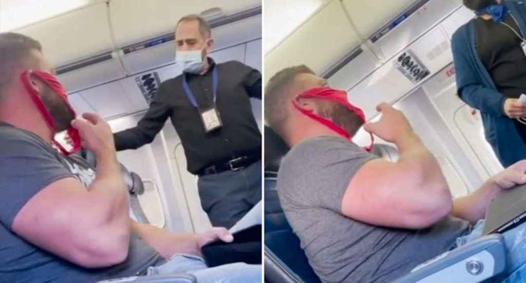 Indossa un perizoma rosso al posto della mascherina: cacciato dall’aereo