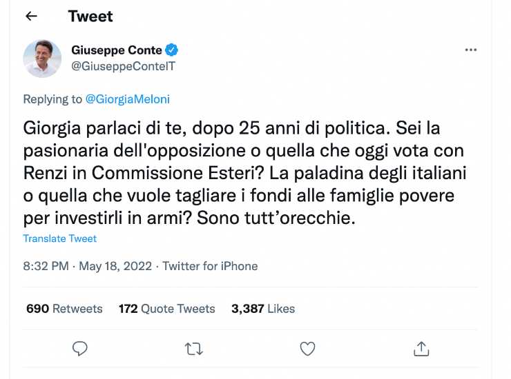 Secondo tweet di Giuseppe Conte