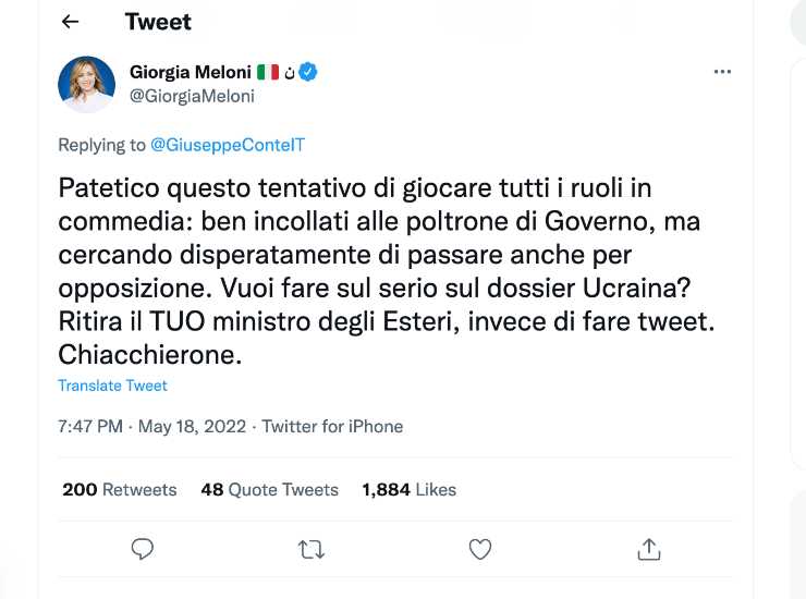 Tweet di Giorgia Meloni