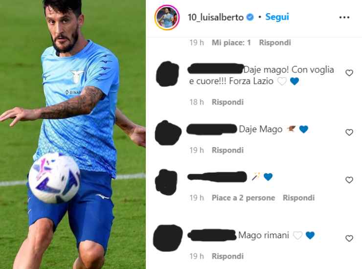 Il post Instagram di Luis Alberto e alcuni dei commenti dei tifosi [Credit: Instagram] - MeteoWeek