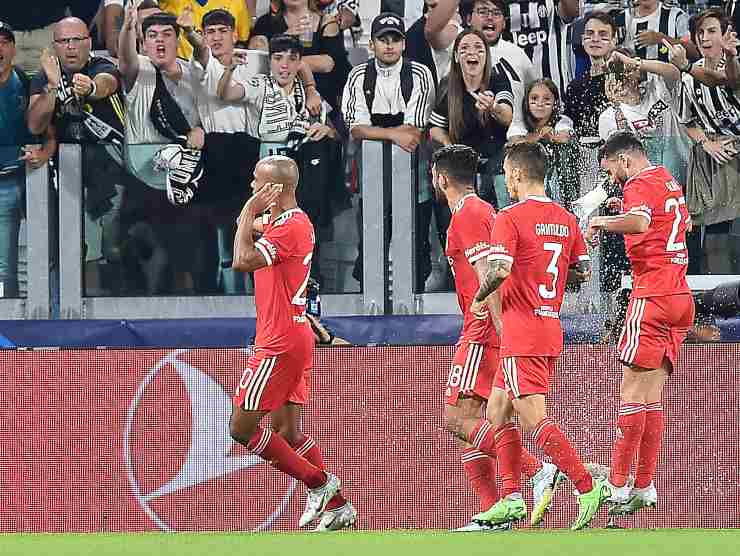 Il Benfica festeggia il gol all'Allianz Stadium - credits: Ansa Foto. 15092022 MeteoWeek.com