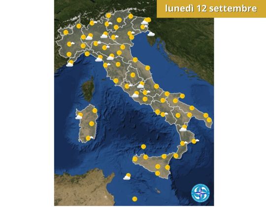 Meteo OGGI lunedì 12 settembre | Cielo soleggiato da Nord a Sud