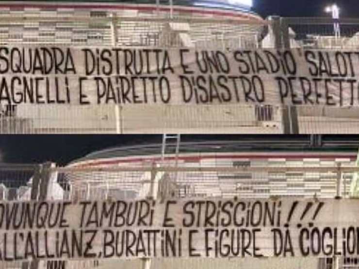 Gli striscioni di protesta apparsi fuori dall'Allianz Stadium [Credit: web] - 14102022