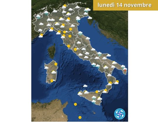 Meteo OGGI lunedì 14 novembre  Precipitazioni e cielo coperto