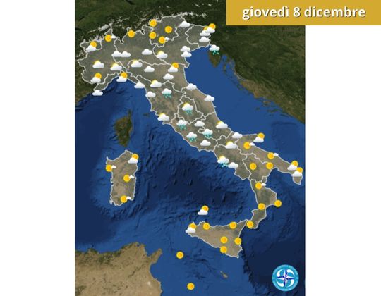 Meteo OGGI giovedì 8 dicembre (grafico via Meteo AM) - meteoweek.com