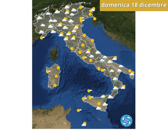 Meteo OGGI domenica 18 dicembre