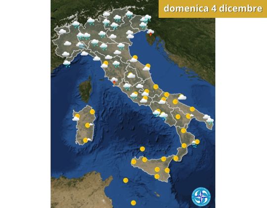 Meteo OGGI domenica 4 dicembre Ancora piogge e temporali