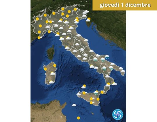 Meteo OGGI giovedì 1 dicembre 