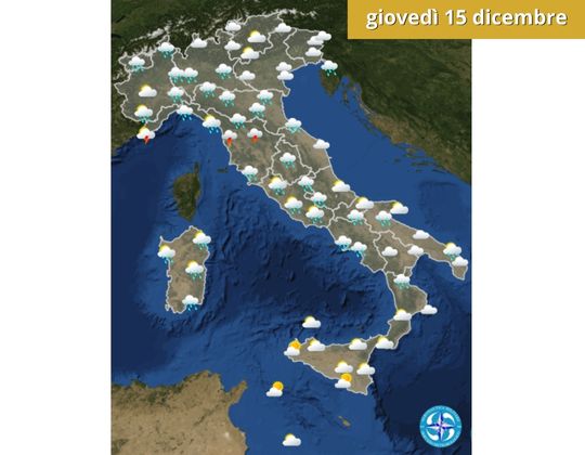 Meteo OGGI giovedì 15 dicembre Nuova perturbazione, maltempo al Centro-Nord