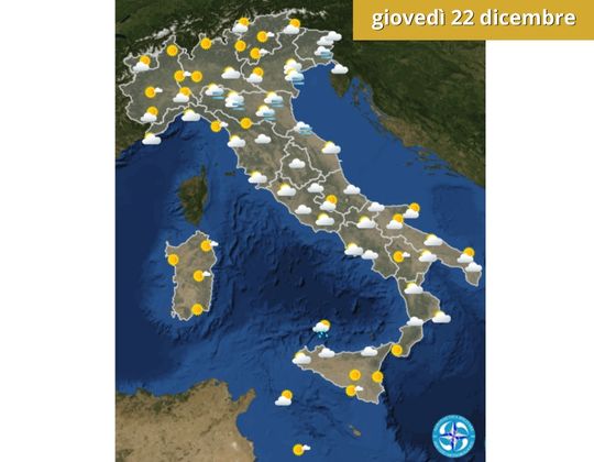 Meteo OGGI giovedì 22 dicembre