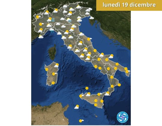 Meteo OGGI lunedì 19 dicembre