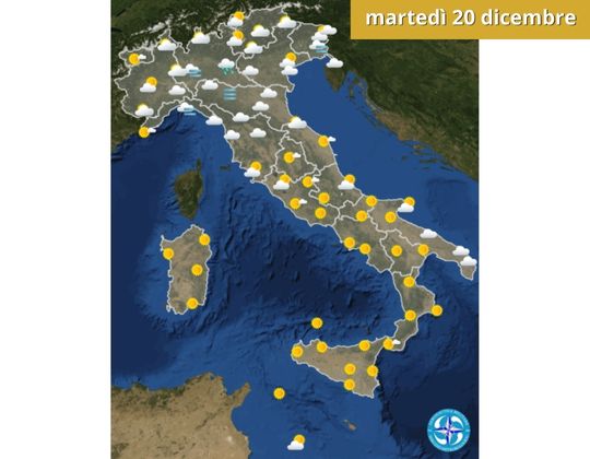 Meteo OGGI martedì 20 dicembre