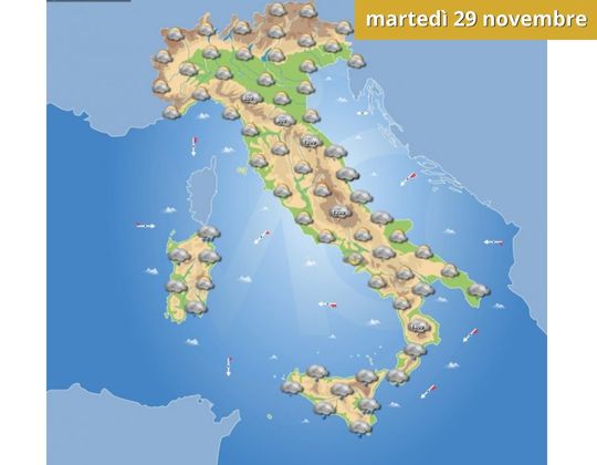 Meteo OGGI martedì 29 novembre 