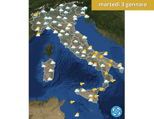 Meteo OGGI martedì 3 gennaio