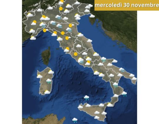 Meteo OGGI mercoledì 30 novembre