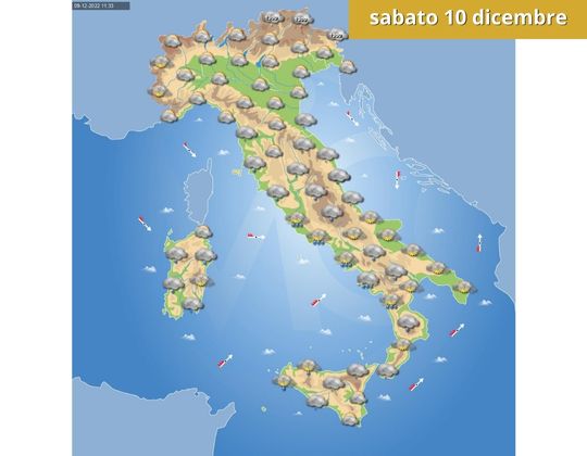 Meteo OGGI sabato 10 dicembre Tempo in peggioramento, piogge diffuse