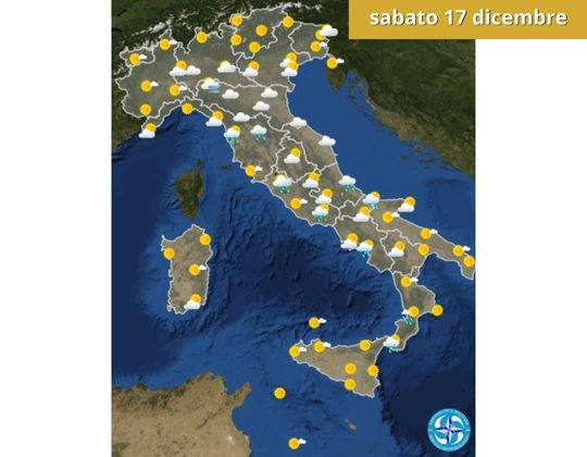 Meteo OGGI sabato 17 dicembre