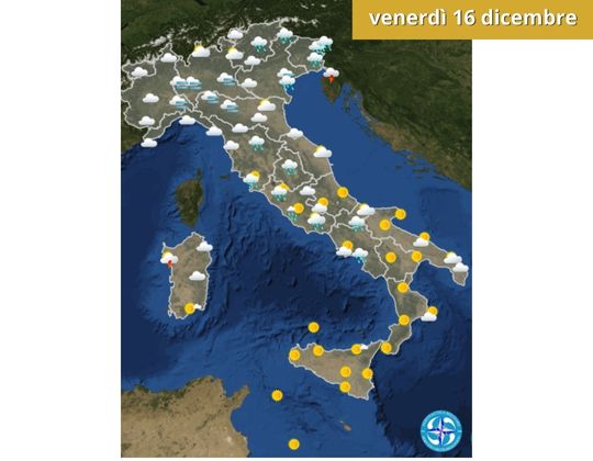 Meteo OGGI venerdì 16 dicembre