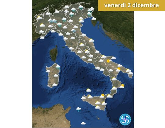 Meteo OGGI venerdì 2 dicembre