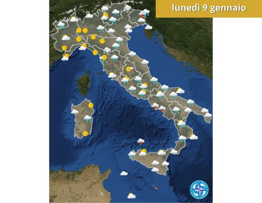 Meteo OGGI lunedì 9 gennaio Pioggia, neve e calo di temperature 