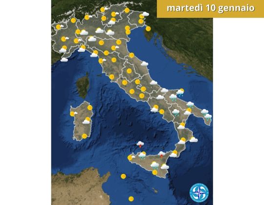 Meteo OGGI martedì 10 gennaio
